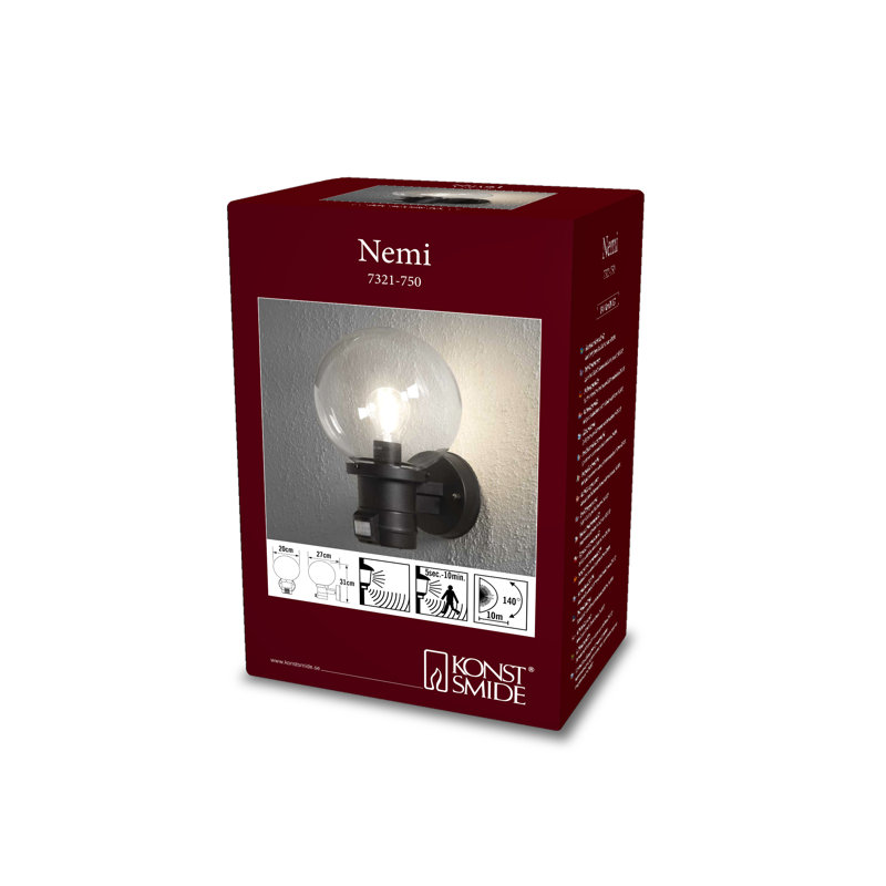 Nemi Outdoor Armed Sconce, Matt Black
