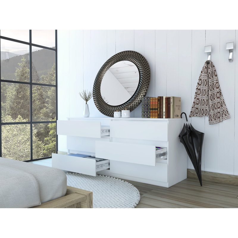 Metal Handles 6 Drawer Double Dresser
