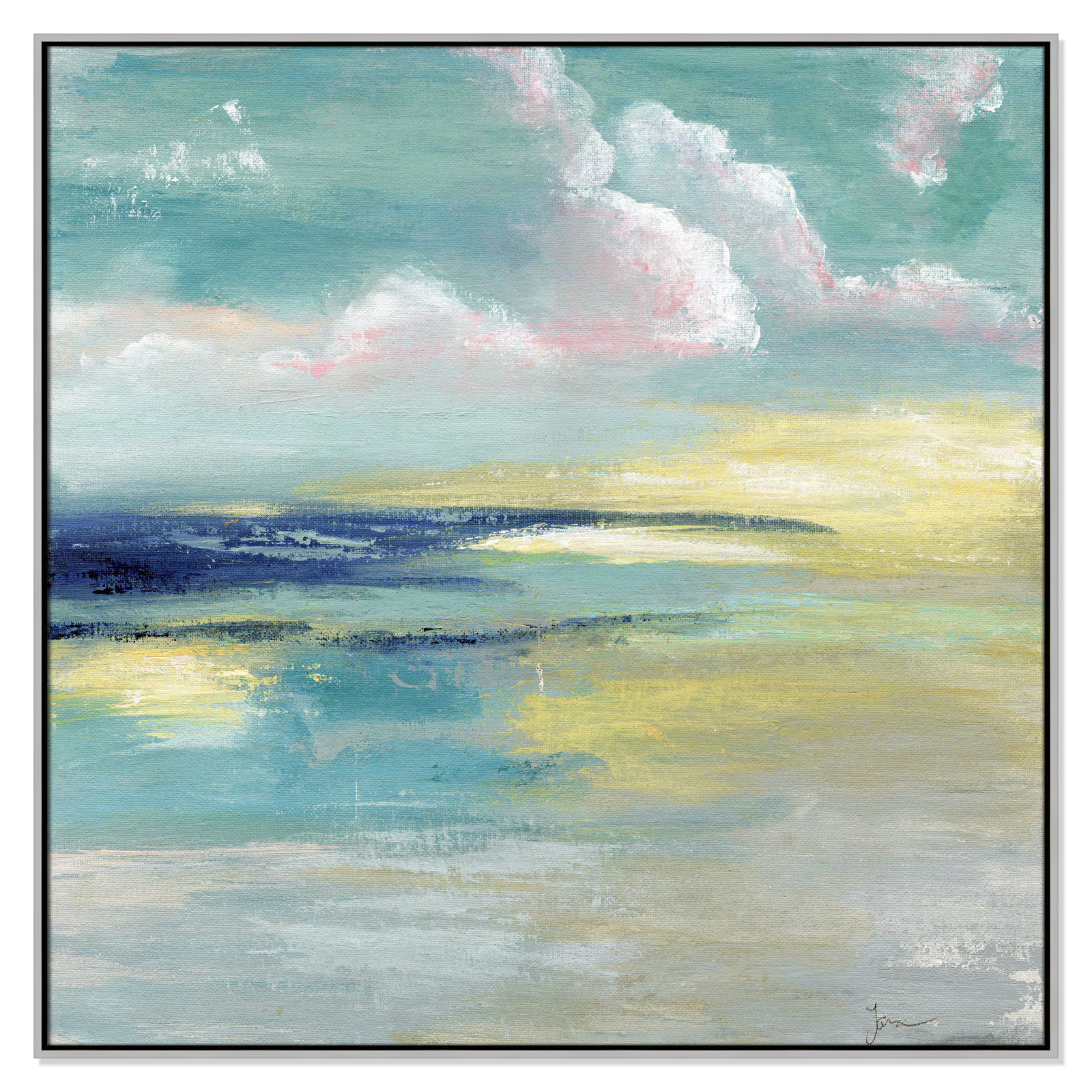 Bertie "Ocean View" Painting by Tava Studios, 46.5" H x 46.5" W x 2" D, Silver Framed Canvas