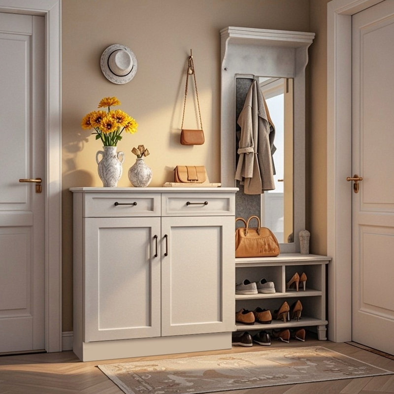 White Kitchen Cabinet With Soft - Close Hinges, Rubber , Solid Wood Drawers, Freestanding, 2 Doors, 1 Shelf, 36" W X 34.5" H 24" D, Easy To Install And Space Efficient For Lounge Classic Freestanding
