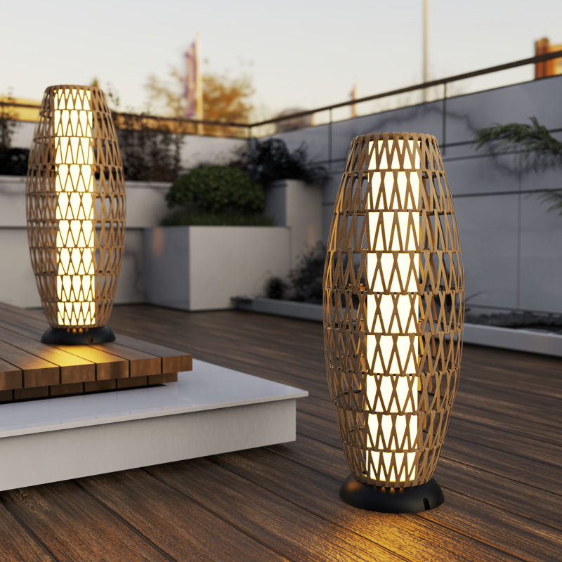 2 Pack Large Patio Solar Powered Lanterns for Garden Outdoor Decorative Floor Lamp Water-Resistant Wicker Lights