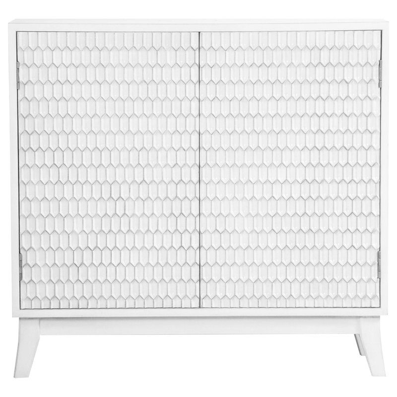 Armoire d'appoint en bois à motif de nid d'abeilles 2 portes Timeless Elegance - blanc
