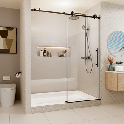 56" - 60" W x 74" H Frameless Sliding Shower Door with 1/4-in (6mm) Tempered Glass and Quiet Rollers