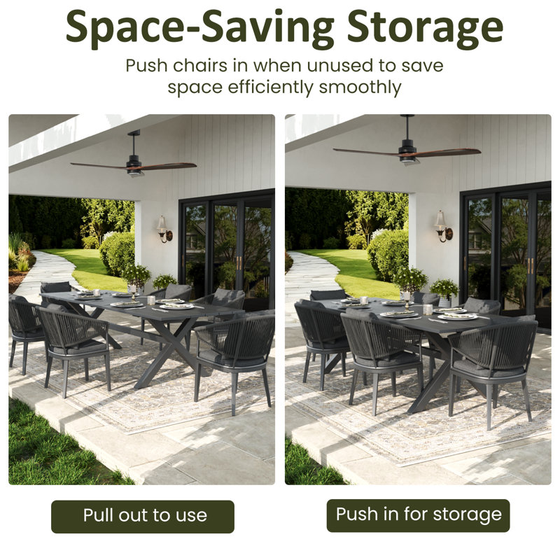12 - Person Rectangular Outdoor Dining Set With Cushions, 12, Dark Gray Cushion/Dark Gray Frame