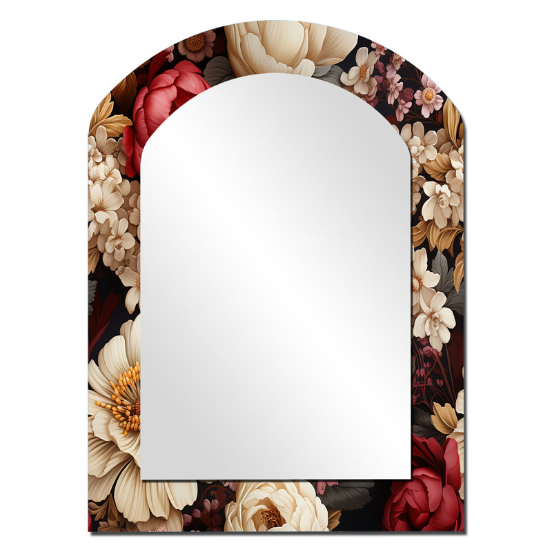 Victorian Royal Bourgogne Bourgogne pivoines - grand miroir mural de forme unique floral, 34 po x 25 po