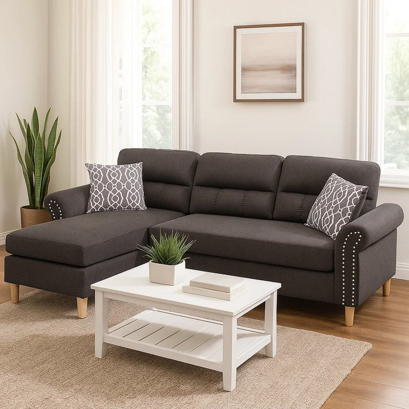 59'' Velvet Sofa & Chaise, Tan