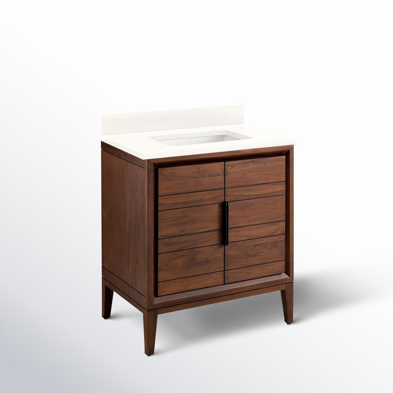 30" Aliso Single Bathroom Vanity Set with Rectangular Undermount Sink, Arctic White Quartz, No Faucet Hole, Java