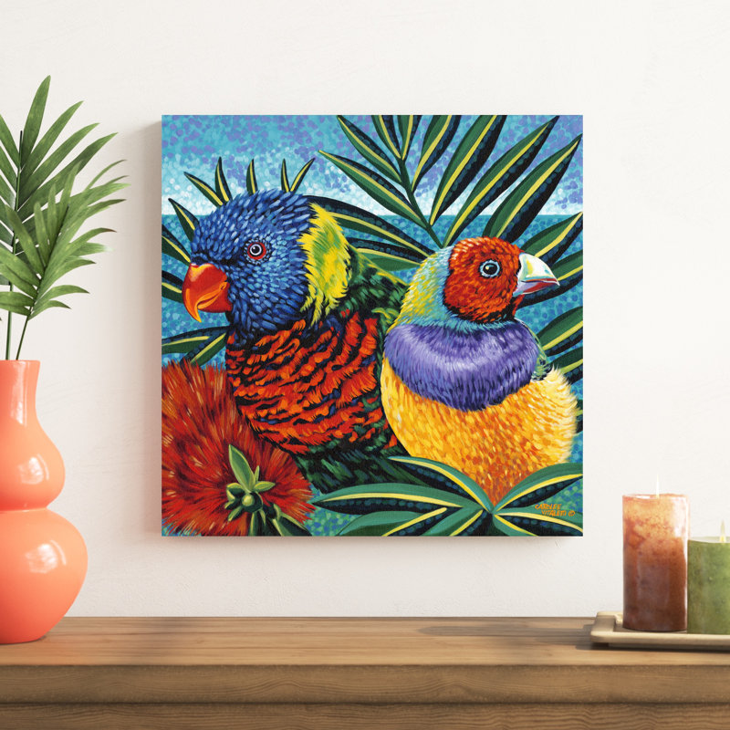 Oiseaux au paradis II, H 20 po x l 20 po x P 1,25 po