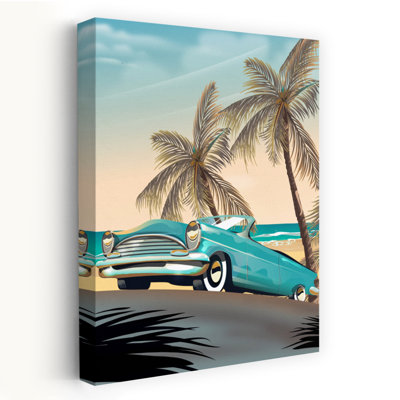 «Retro Beach Car Ride Classic Retro Vintage Palm Tree Coastal», art mural