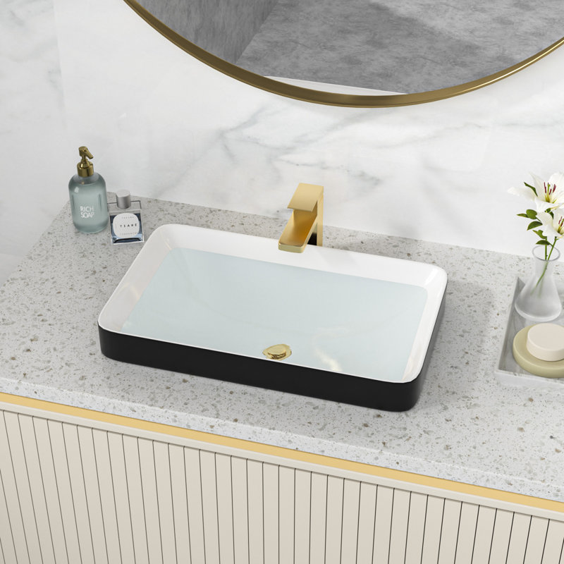 Lavabo de salle de bain rectangulaire encastré 19 po x l 12 po, Blanc/Noir