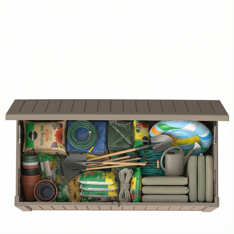 55.56"W 180 Gallon Water Resistant Resin Lockable Deck Box(Light Brown/Gray), Light Brown (Gray)