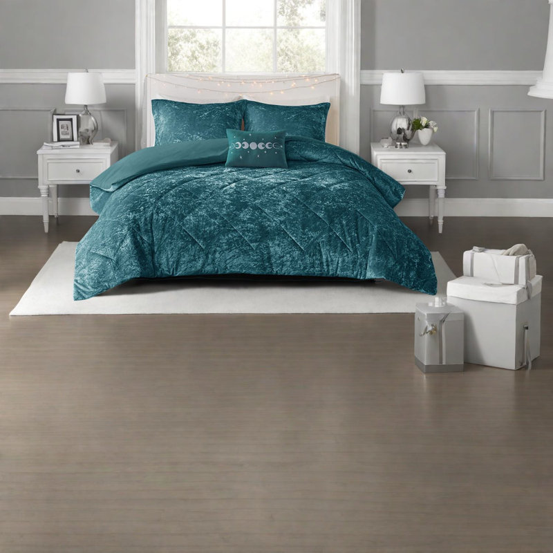 Ensemble de literie en velours luxueux sarcelle, simple / simple TG pour maison moderne