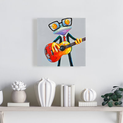 Funny Frog Playing Guitar Print On Canvas