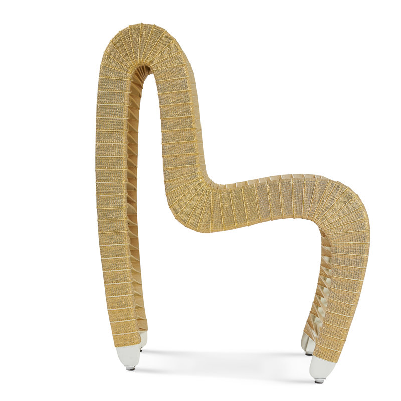Seat Belt Cotton Upholstered Side Chair, Gold