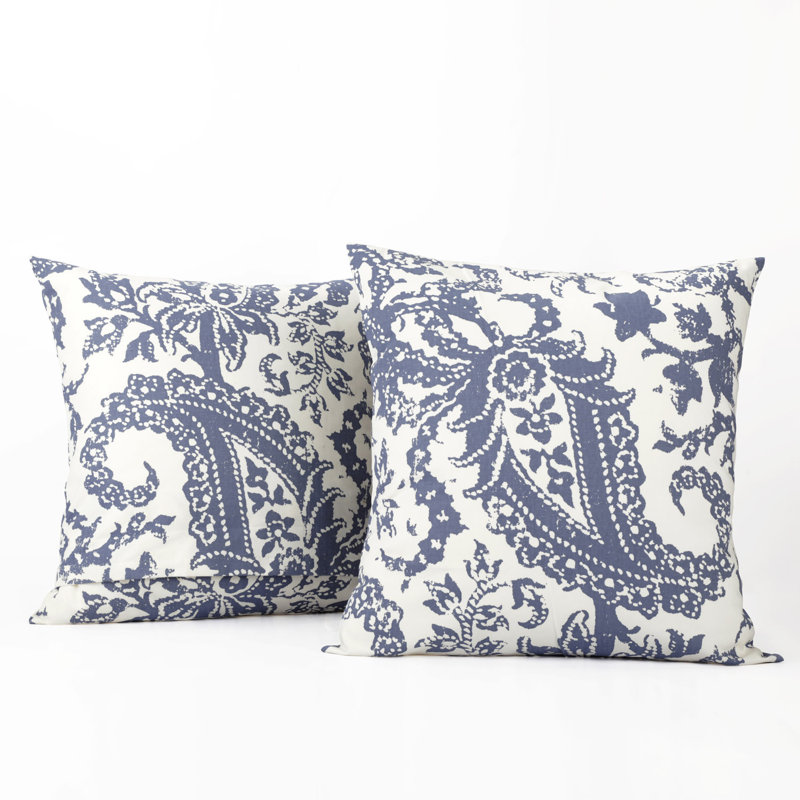 Edina Paisley Cotton Pillow Cover, Blue