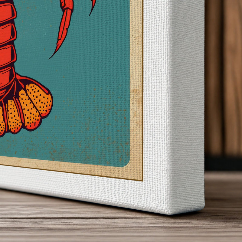 Centered Lobster Retro - Wrapped Canvas, 36x24 - 91.4 x 61.0 cm, White Border