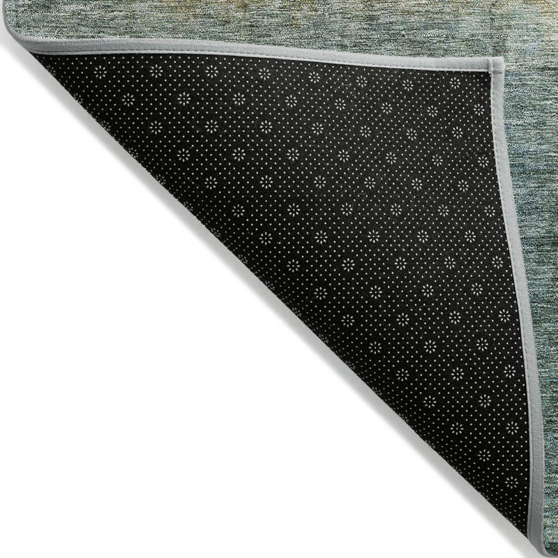Tapis intérieur lavable abstrait bleu doré et vert 5 pi x 8 pi