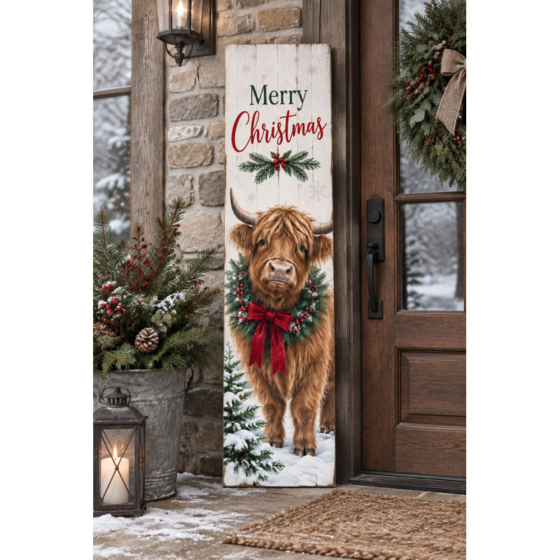 Panneau décoratif de porche de Noël avec vache des Highlands, 3 pi