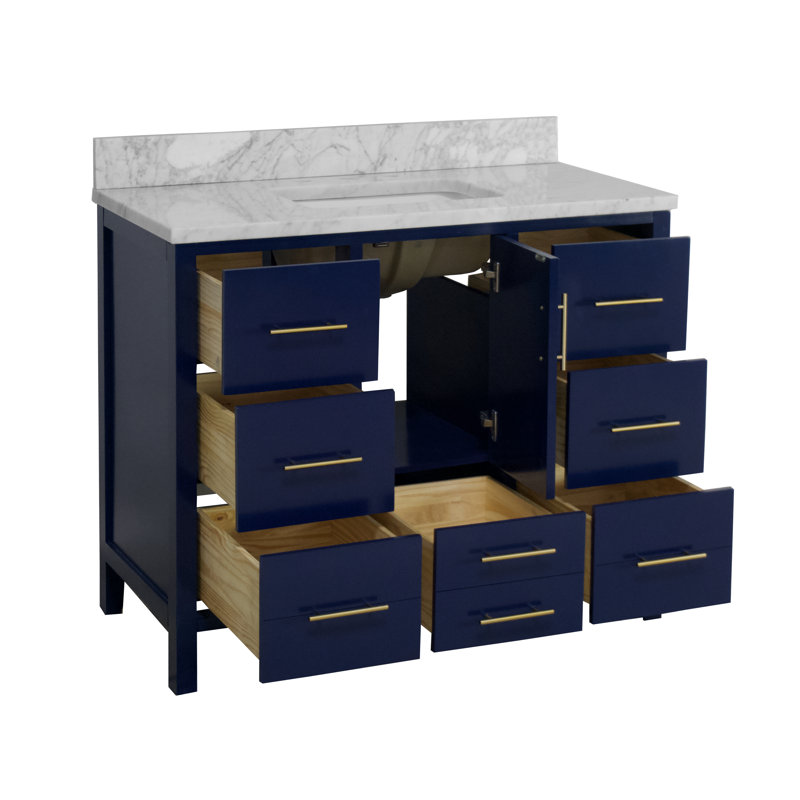 Ensemble de meuble-lavabo simple 42 po Kiara, Bleu royal, Marbre de Carrare