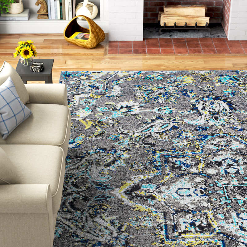 Tapis oriental gris / argenté, Rectangle 5 pi 3 po x 7 pi 7 po