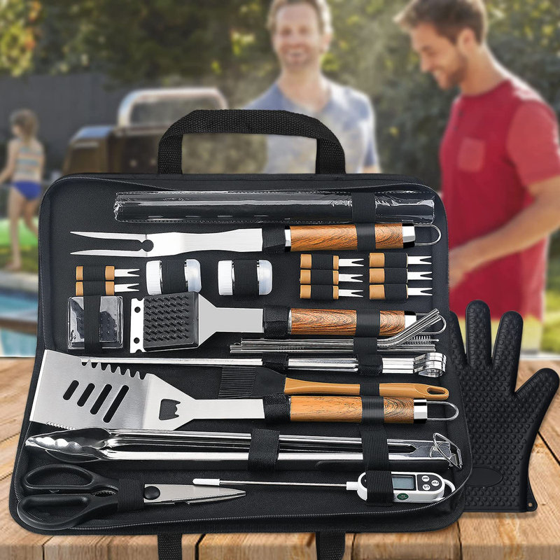 Ensemble d'outils de barbecue 31 pièces, Argenté / Brun