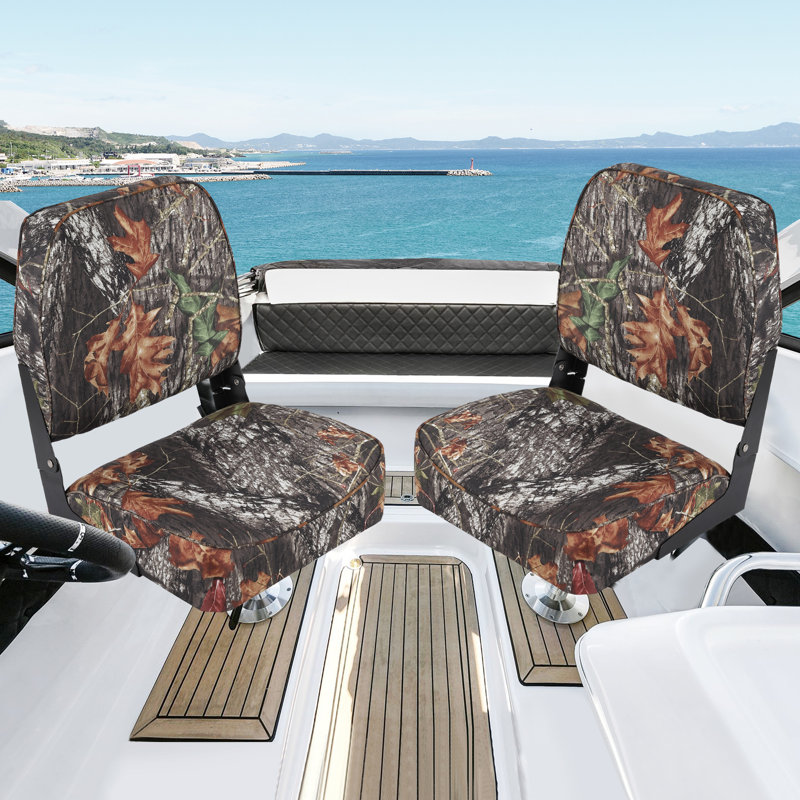 2 Pcs camouflage economy style Low-Back Folding Boat Seats Molded Plastic Frame with Thickened Sponge Padding All Weather Foldable Captain Chairs for Fishing Boat Speedboat Sightseeing