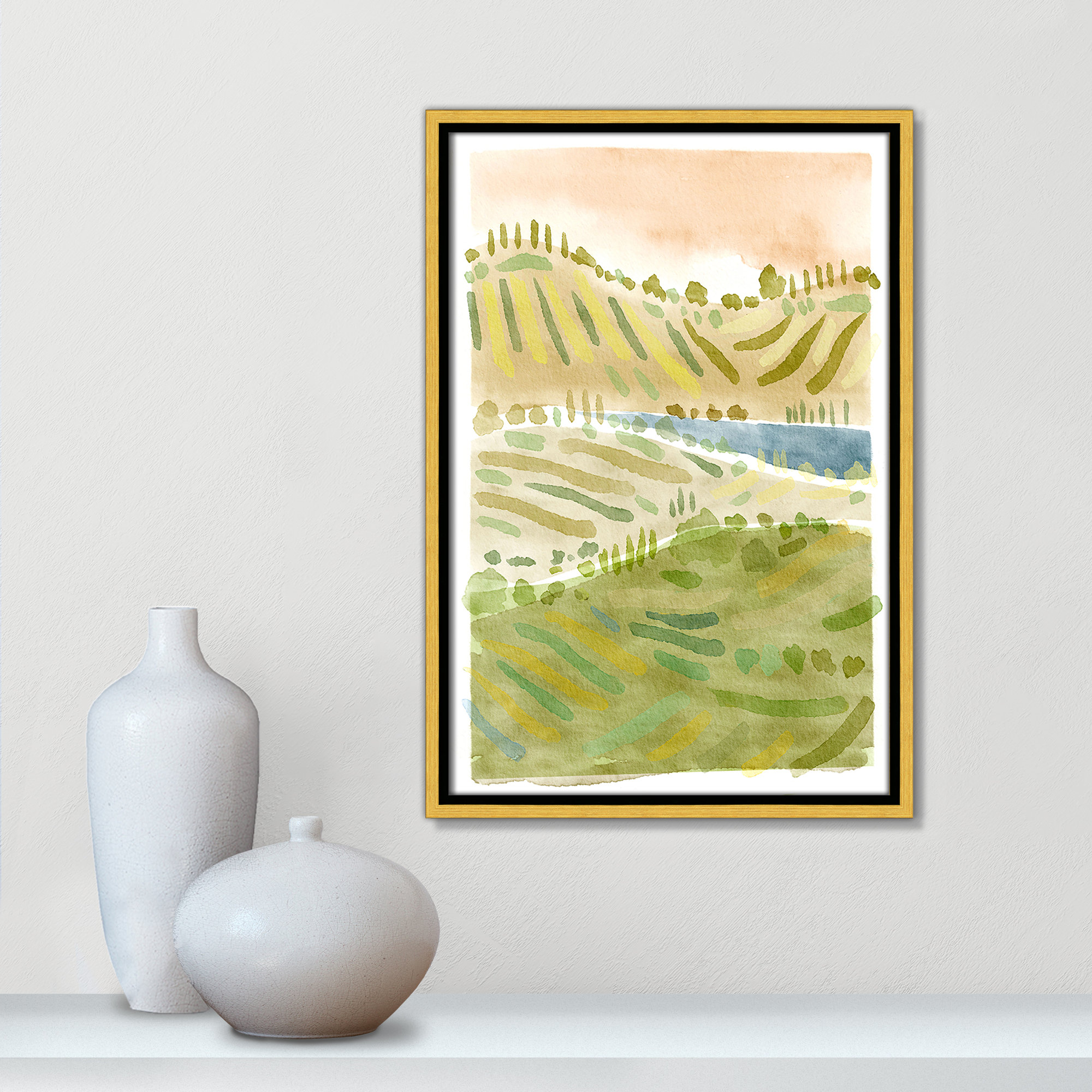Tuscan Countryside Print by Leah Straatsma, 19.5" H x 13.5" W x 2" D, Gold Floater Framed Canvas, No Mat