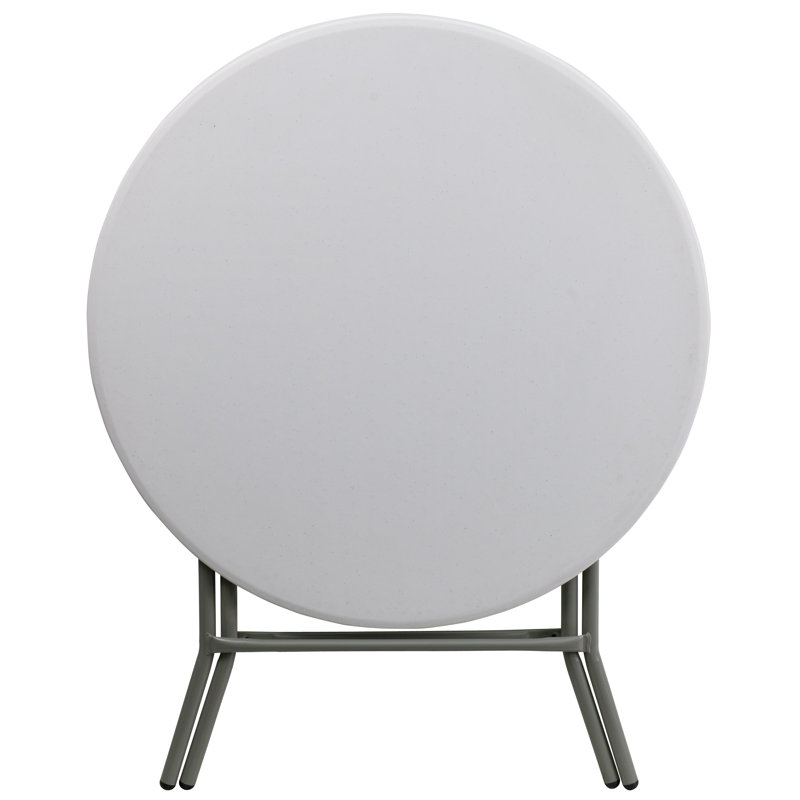 Gray Metal 31.5'' Round White Plastic Folding Table