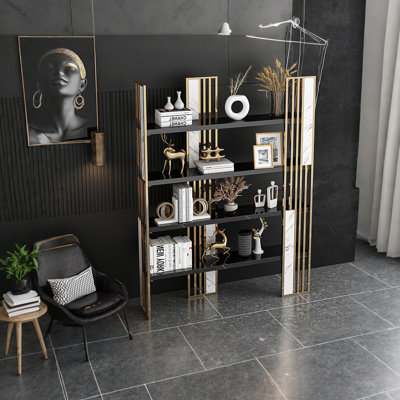  78.74" H x 47.24" W Light Luxury Style Metal Bookshelf, Freestanding Room Divider & Storage Shelf, Modern Decorative Display Rack for Office