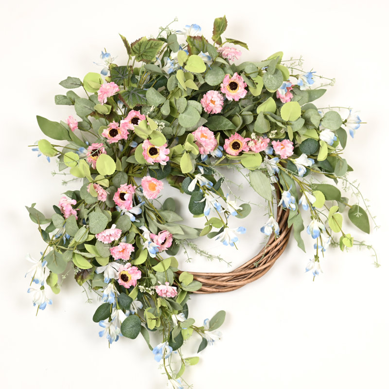 Couronne de porte 24 po Eucalyptus, Vert/rose