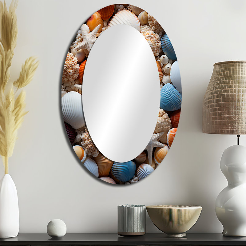 Photo de plage coquillage symphonie VI - miroir décoratif ovale animaux sur métal, 36 po x 24 po