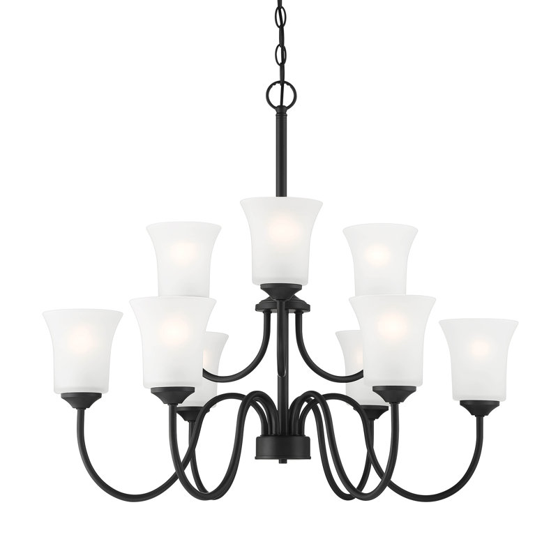 9 - Light Dimmable Classic / Traditional Chandelier, Matte Black