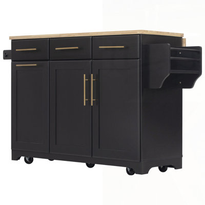 Multifunctional Rolling Kitchen Island With 2 Pull Out Cabinet Organizers, Rubber Wood Drop Leaf, And Built-In Power Outlet For Enhanced Storage And Convenience