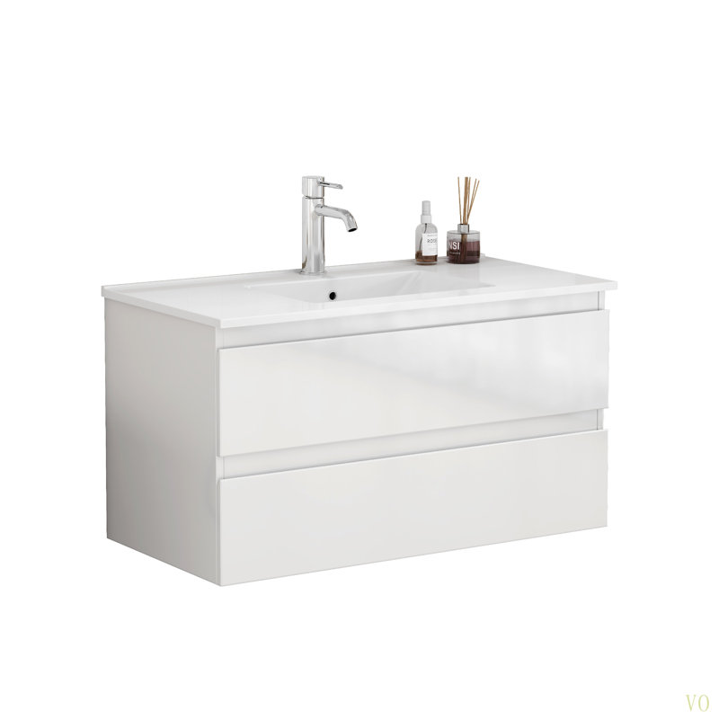 Ensemble de meuble-lavabo 36 po avec lavabo, armoire avec 2 grands tiroirs, système de fermeture en douceur, 2 grands tiroirs, conception sans poignée, assemblage facile