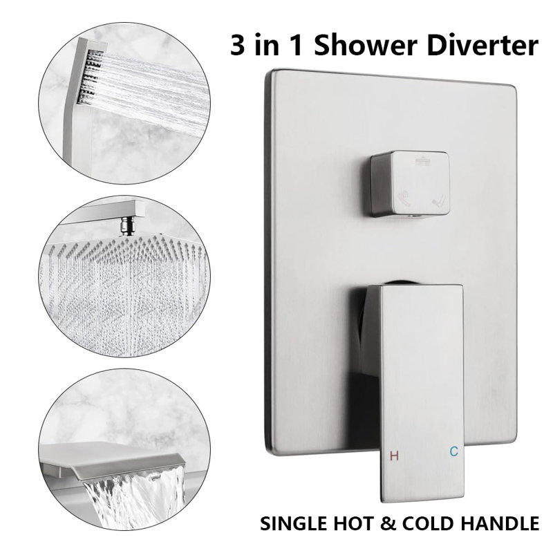 Wall Mounted Shower Faucet Set,10 Inch Rainfall Shower Head, Handheld Spray,Tub Spout, Brushed Nickel