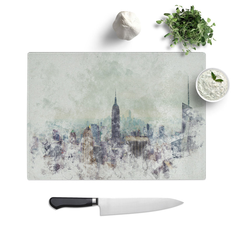 New York Skyline Vol.4 Watercolour Chopping Board, 28.5cm W x 39cm L