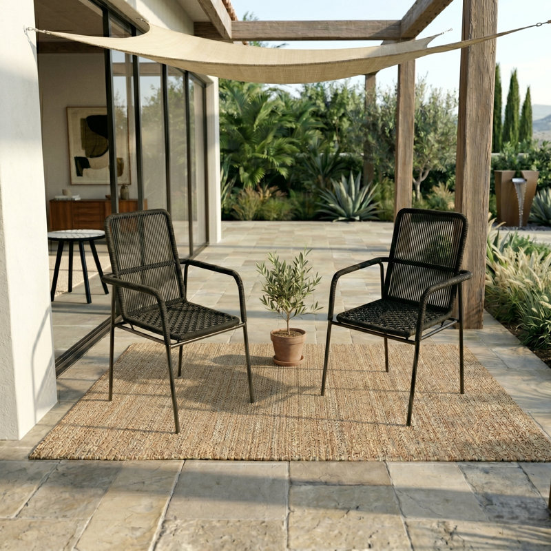Chaises de patio en corde tissée Deasha, Gris anthracite ver. 2
