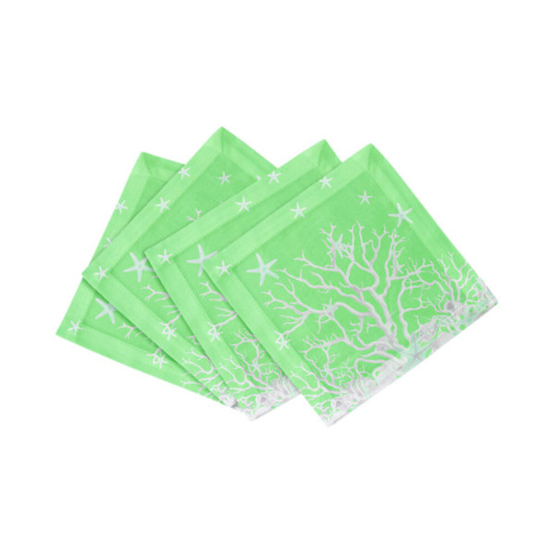 Serviette de table en satin de coton Coral Branch, Vert