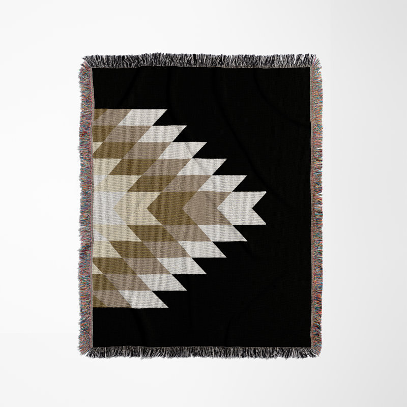 Couverture en mélange de coton Bimisii South Western, L 70 po x l 50 po, Beige / noir / blanc cassé
