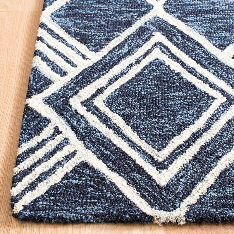 Tapis en laine touffeté à la main bleu marine / ivoire Jazmine-Clare, Rectangle 4 pi x 6 pi