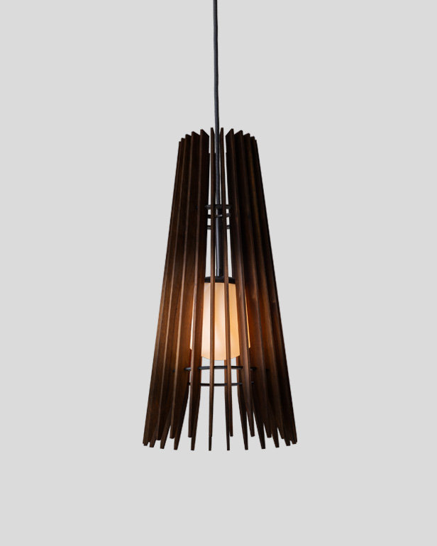 Lex Cone Pendant, 19" H x 9.2" W x 9.2" D, Dark Stained Walnut, Black