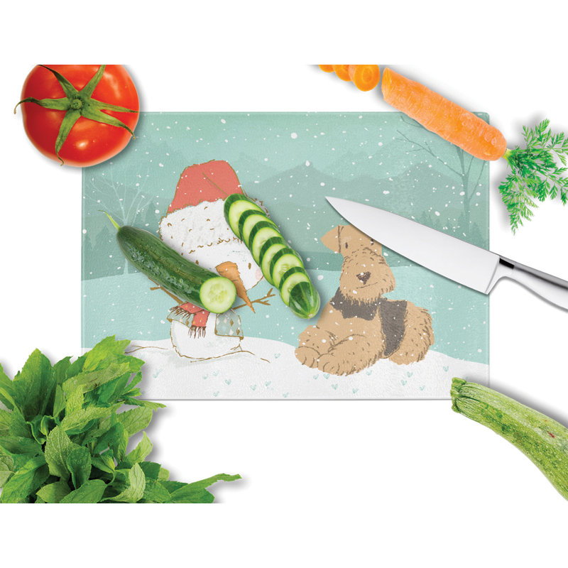 Planche à découper noël bonhomme de neige en verre trempé caroline, Terrier brun