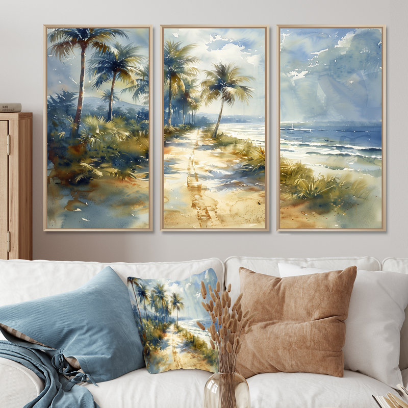 Sattler - ensemble de reproduction d'art mural palmiers et palmiers, Toile naturelle avec cadre flottant