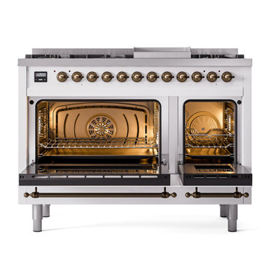 ILVE Nostalgie II Series Noblesse 48 inch Dual Fuel Range with 8 Sealed Burners (Glass Door)