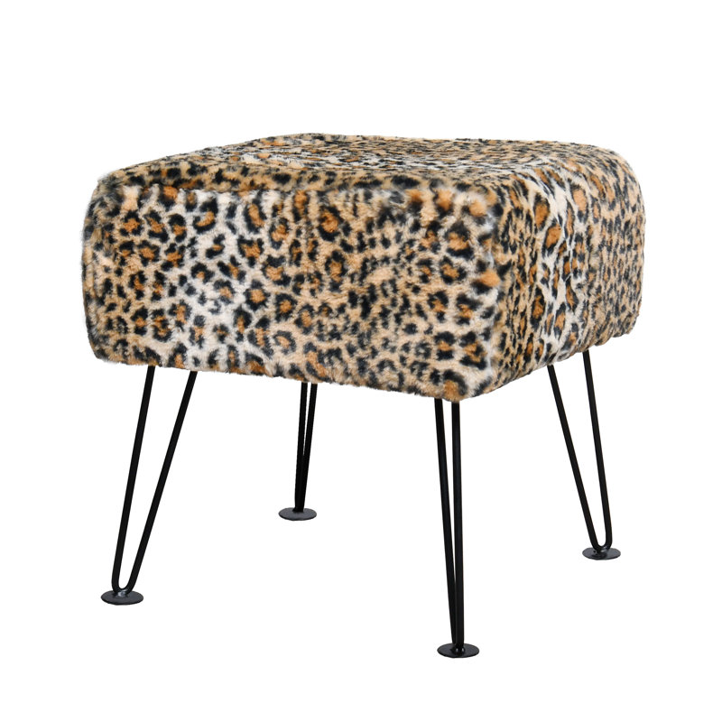 Upholstered Ottoman, Brown Faux Fur