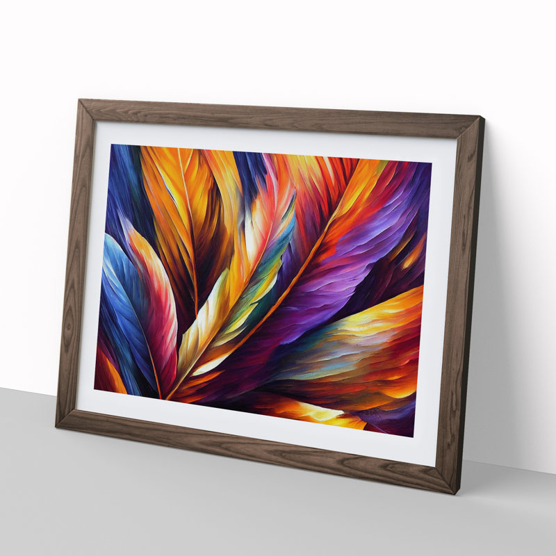 Bird Feather - Single Picture Frame Painting, 25cm H x 34cm W x 2cm D, Walnut Framed