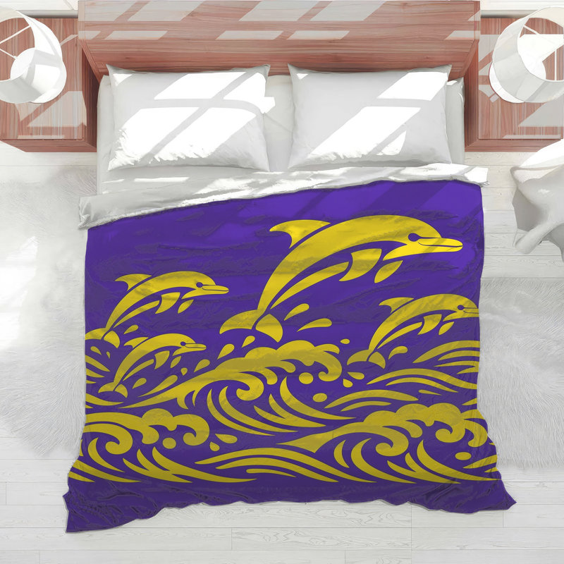 Yellow Dolphins Waves Comforter, Twin Extra Long