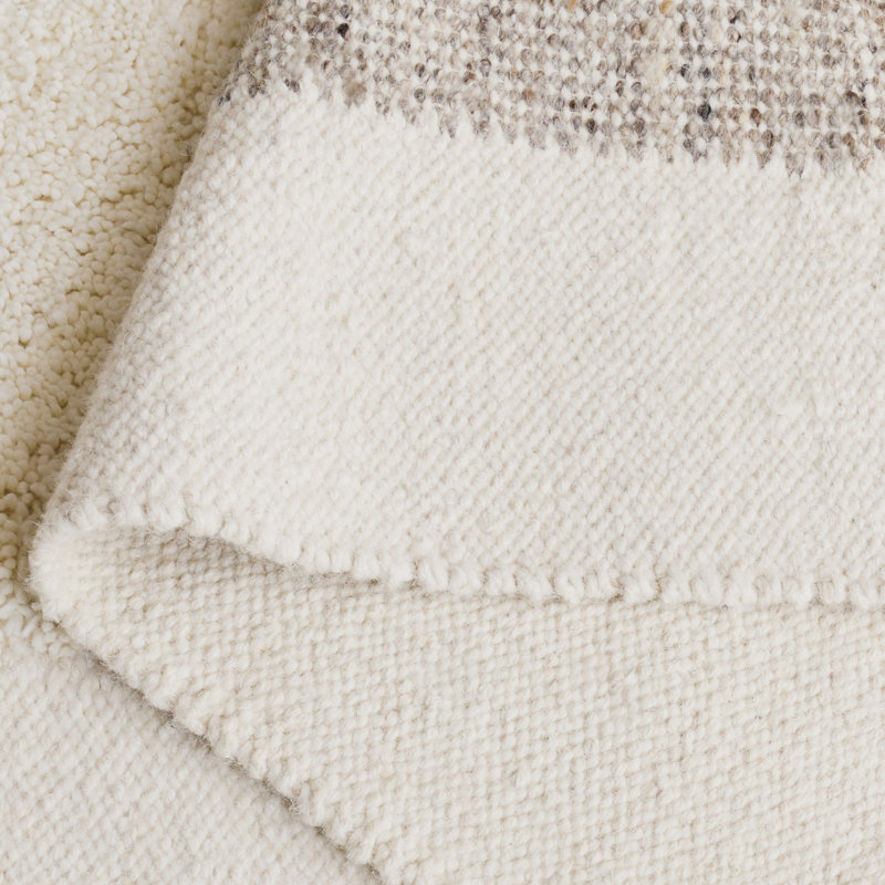 Amalah Hand Woven Wool/Recycled Cotton Geometric Rug in Ivory/Beige, Rectangle 5' x 8'