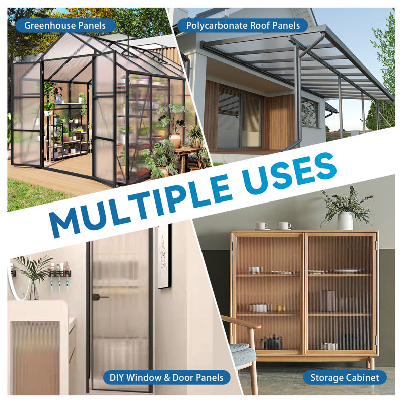 6 feuilles de polycarbonate à double paroi 5 pi x 2 pi x 0,16 po, panneaux de serre protégés contre les rayons UV, feuilles de toiture incassables et isolées pour serre, abri de jardin et projets de bricolage