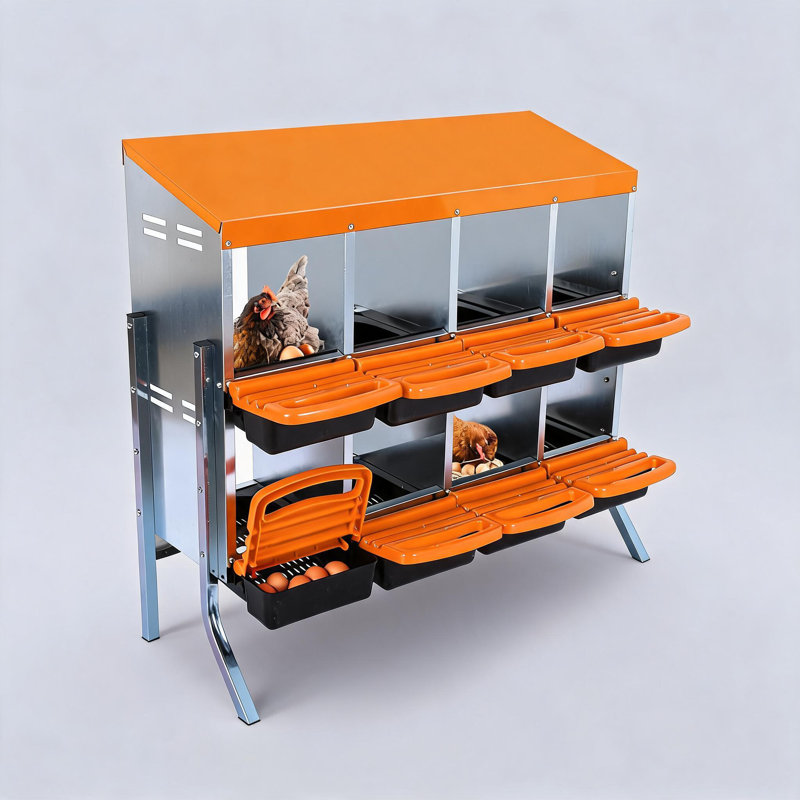 Boîte de nidification pour poulets, boîtes de nidification pour poulets à 8 compartiments, boîtes de nidification pour poules avec pattes, boîte de nidification pour poules qui pondent des œufs avec couvercle pour protéger les œufs, orange